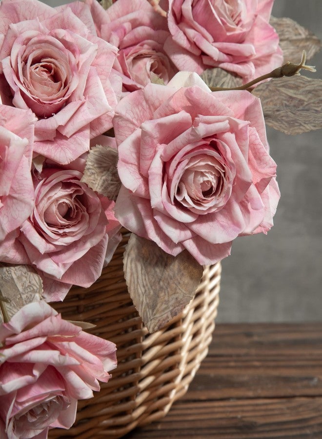 DuHouse 4pcs Artificial Vintage Roses Fake Silk Rose with Long Stem for Flower Arrangement Wedding Centerpiece Party Table Decoration(Pink) - Image 3